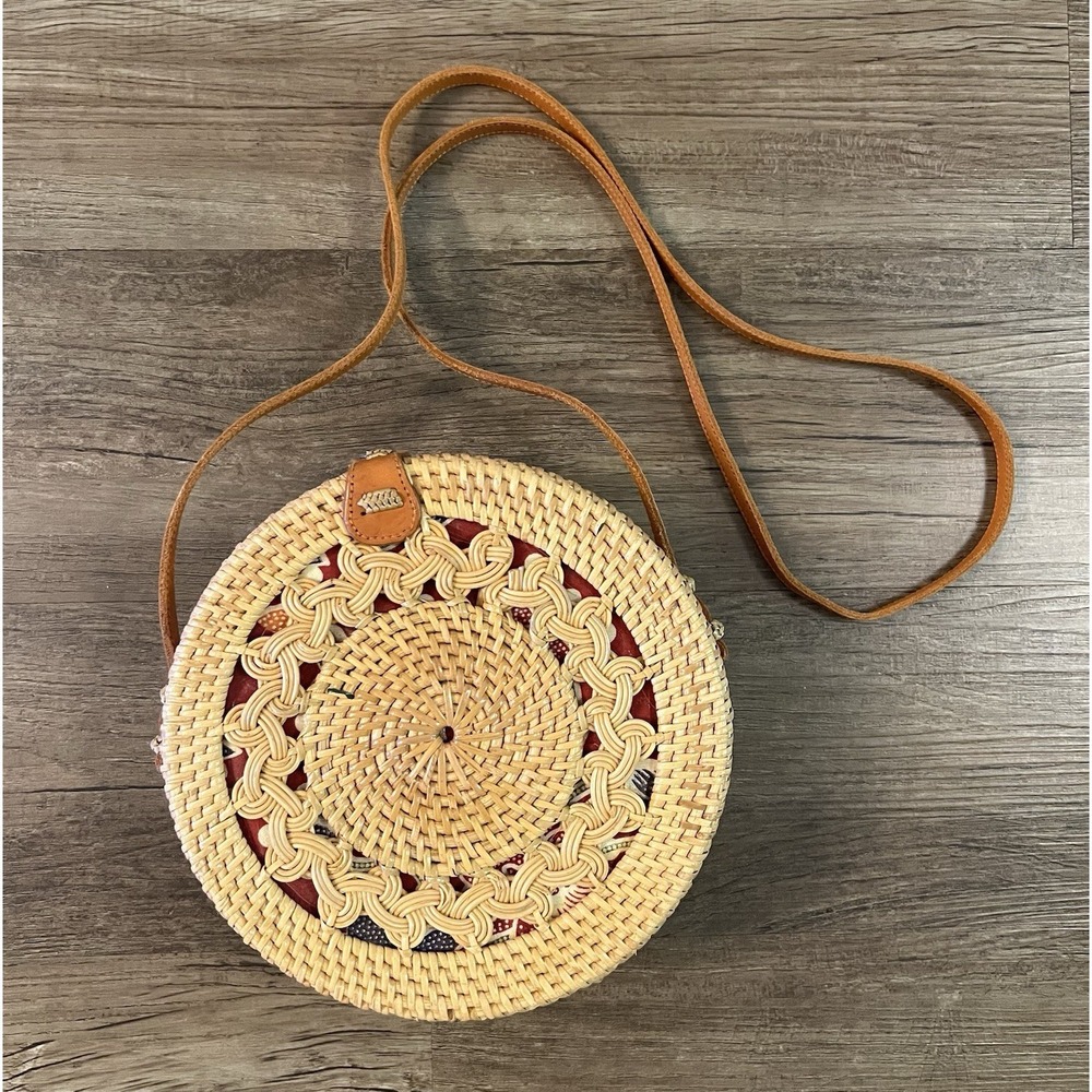Round Rattan Bag for Women - Handmade Ata Wicker‎ Woven Purse - Circle Braided